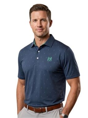 KJUS Men’s Golfer Polo Shirt XXL Blue Green Flag Pins Short Sleeve Golf Hole 
T